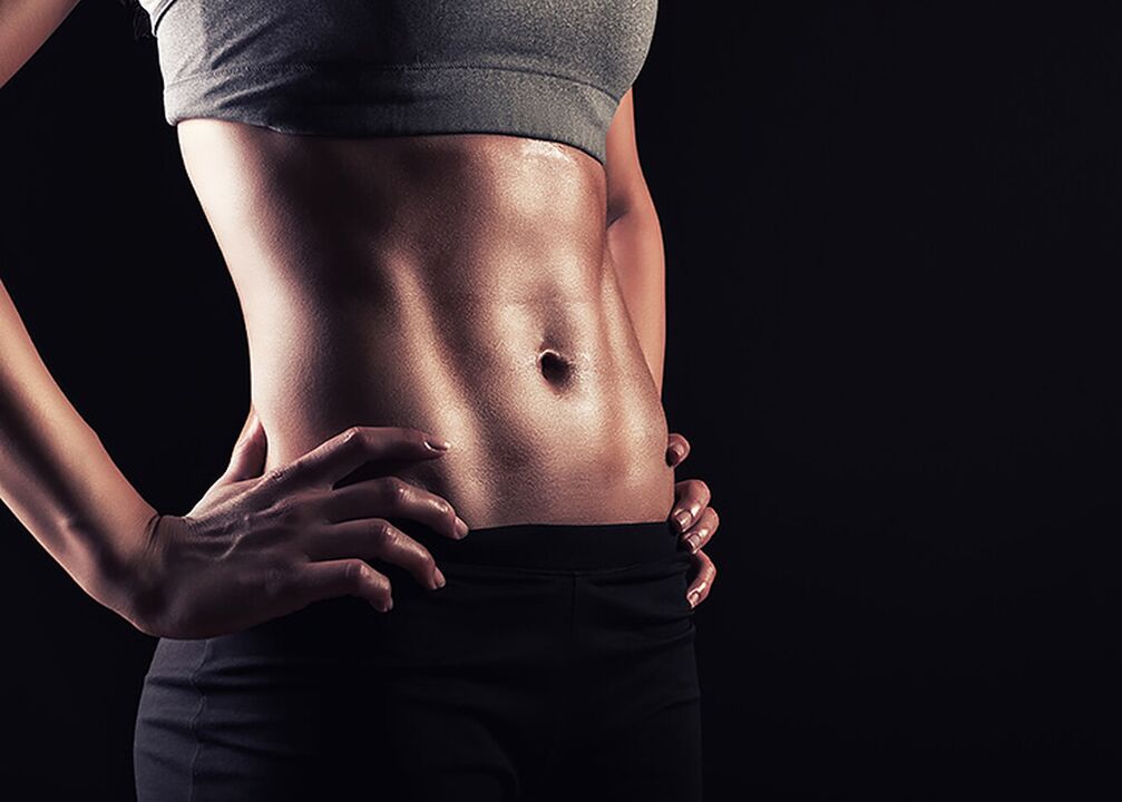 A slim waist and flat stomach are the result of hard training